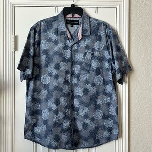 Signature Studio Men's Floral Circle Short Sleeve Button Down Shirt Blue XL